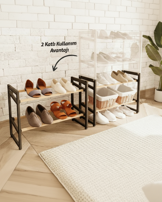 4 Katlı Ahşap Ayakkabılık